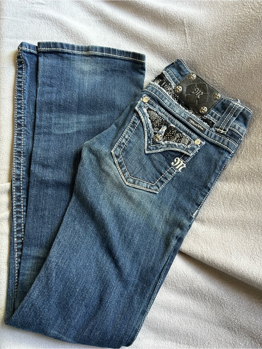 Miss Me Bootcut Jeans Womens 28 Medium Wash Embellished Flap Pocket Y2K